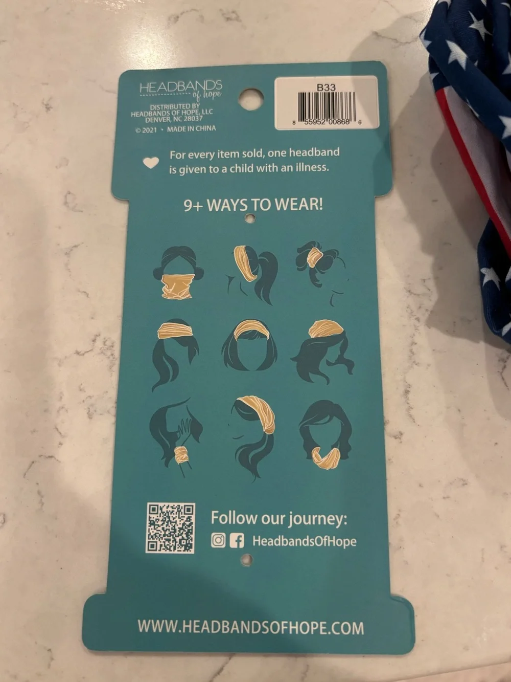 ❤️🤍💙NWT Headbands of Hope Women’s American Flag Tube Turban Headband❤️🤍💙